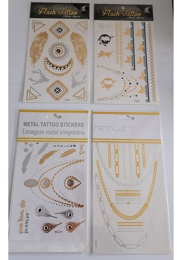 Altın Yaldızlı Geçici Dövme 4 Adet Birden Model3 Altın