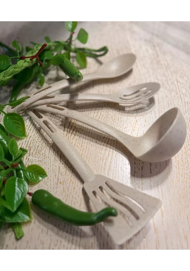 Mas-home 4 Parçalı Mutfak Kepçeleri, Süzgeçli Kepçe Seti 248983244 Bej