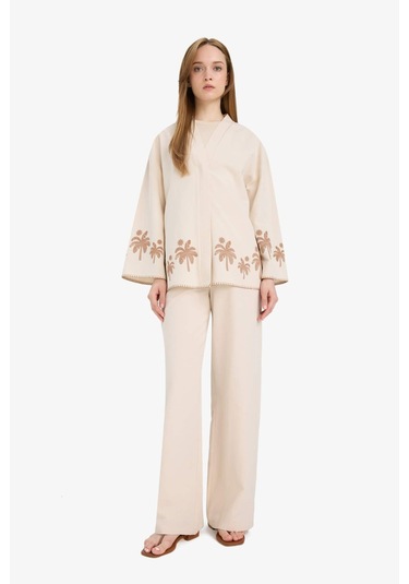 Defacto Relax Fit Baskılı Keten Karışımlı Uzun Kollu Kimono F1406ax25smer42 Ekru Defacto Relax Fit Baskılı Keten Karışımlı Uzun Kollu Kimono F1406ax25smer42 Ekru