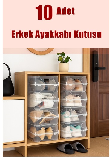 10'lu Şeffaf Erkek Ayakkabı Saklama Kutusu