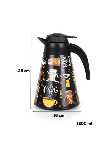 Porsima 161704-006 Desenli 1,2l Konik Termos Sıcak Ve Soğuk İçecek Saklama Termosu Siyah