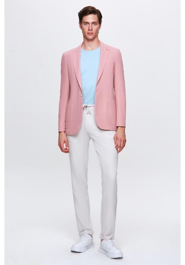 Twn Slim Fit Gül Kurusu Armürlü Uçan Blazer Kumaş Ceket 4ef04zb024092 Gül Kurusu