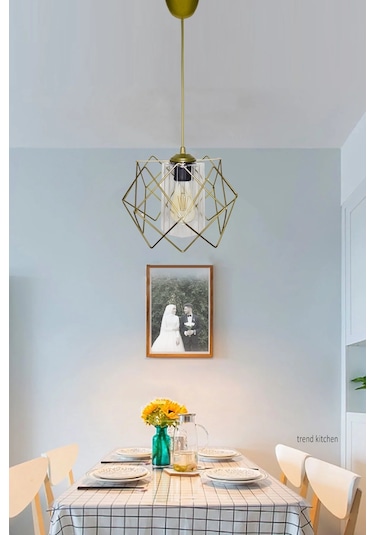 Trend Kitchen Gold Tasarım Şeffaf Mika Camlı Avize Gold