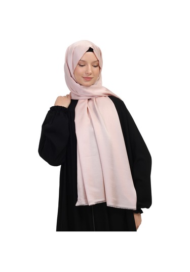 Çift Taraflı Düz Jakar Şal Parlak & Mat Dokulu, Özel Gün Şalı, Düz Renk Açık Pembe