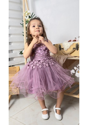 İncili Kız Çocuk Daisy Elbise Mnk0585 Mor