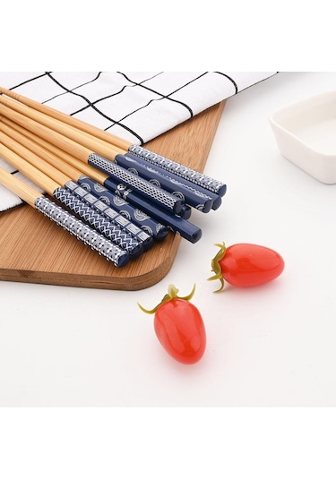 Yeniden Kullanılabilir 5 Çift Sofra El Yapımı Bambu Japon Doğal Ahşap Çubuklarını Suşi Gıda Renkli Ahşap Çatal Kaşık Tk. 56646324