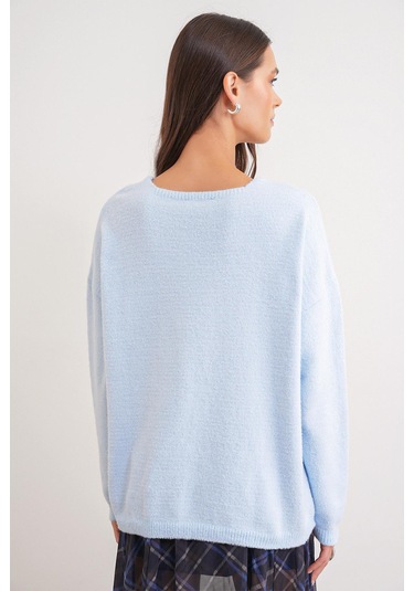 6901 Kadın Yumuşak Dokulu Basic Kazak Bebe Mavi Bebe Mavi