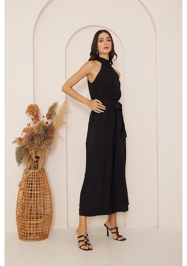 Siyah Halter Yaka Kolsuz Tulum Dm4006 Siyah