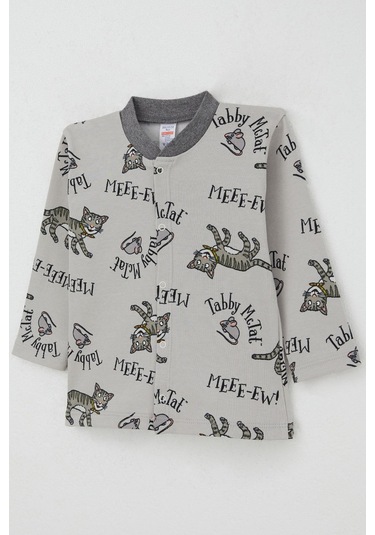 Breeze Erkek Bebek Pijama Takımı Sevimli Kedi Ve Farecik Desenli 0-1 Yaş, Gri Gri