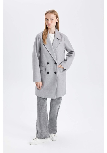 DeFacto Rüzgar Geçirmez Uzun Kaşe Kaban Oversize Geniş Kalıp Kruvaze Yaka Düğmeli A0922AX24WNGR2 Gri DeFacto Rüzgar Geçirmez Uzun Kaşe Kaban Oversize Geniş Kalıp Kruvaze Yaka Düğmeli A0922AX24WNGR2 Gri