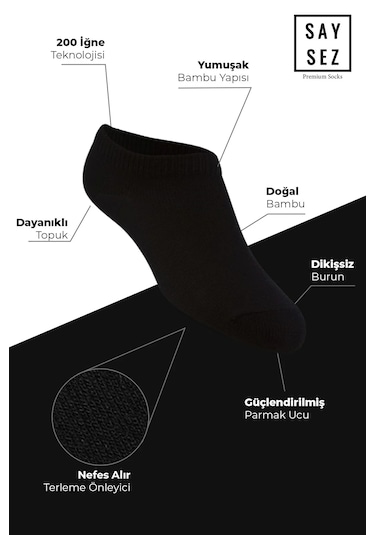 Bambu Kadın Sneaker Asorti Çorap Dikişsiz Görünmez Bilek Spor 4lü Beyaz - Gri - Siyah