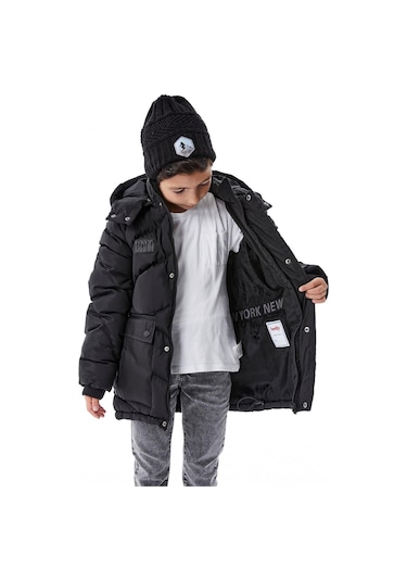 Benitto Kids Erkek Çocuk Kapüşonlu Kalın Kışlık Mont 51335 Siyah