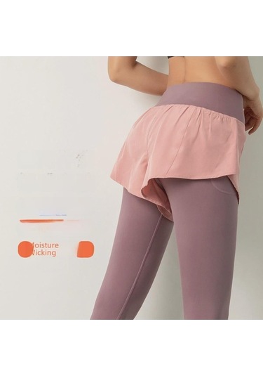 Tongxida Kadın Yüksek Bel 2 Parçalı Yoga Etek Pantolon Cepli Hızlı Kuruyan Koşu Taytı Lacivert Lacivert