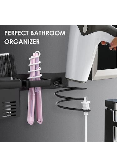 Lichen Saç Kurutma Makinesi Depolama Rafı, Banyo Saç Bakımı Siyah