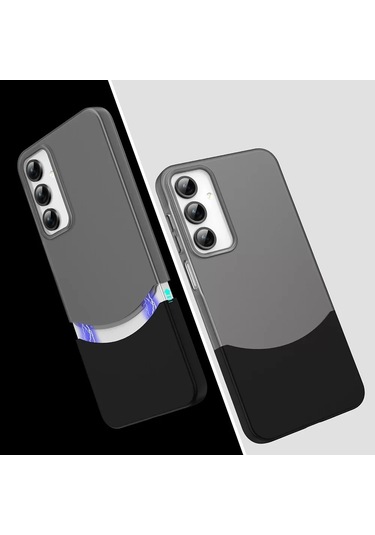 Samsung Galaxy Uyumlu A15 Kılıf Magsafe Şarj Kartlıklı Mıknatıslı Duble 1.7mm Kapak Kart Bölmeli Lacivert S