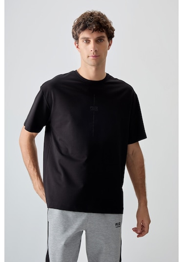 Tommy Life Siyah Pamuklu Kalın Yumuşak Dokulu Oversize Fit Baskılı Erkek T-shirt - 88373 Siyah