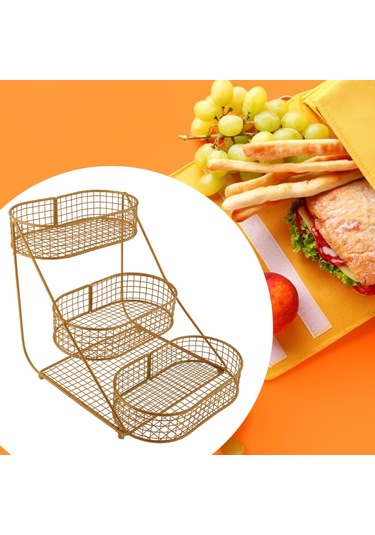 Homyl 3 Katlı Meyve Sepeti Tezgahı Büyük Kapasiteli Konteyner Altın