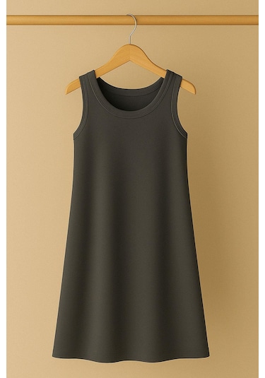 Modal Kumaş Rahat Kalıp Basic Günlük Elbise Antrasit
