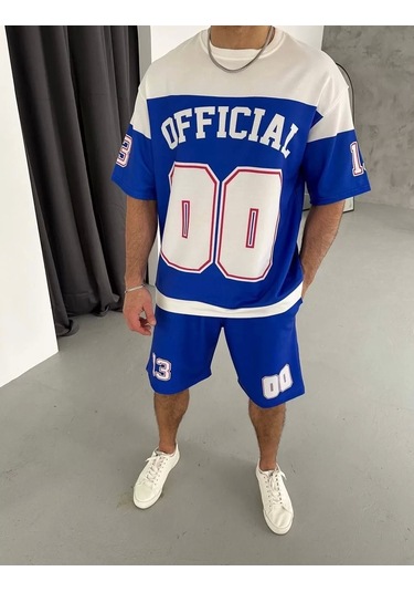 Dijital 00 Baskılı Şortlu Takım - Mavi Mavi