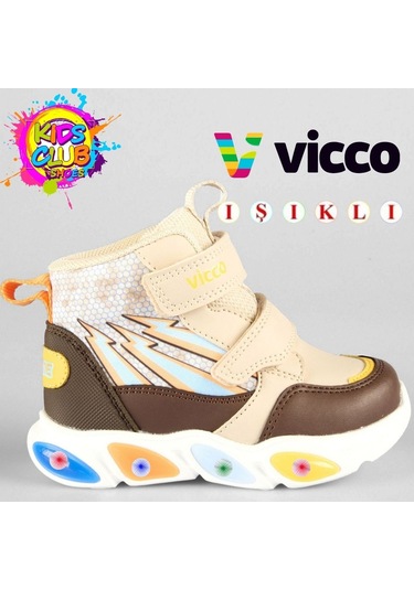 Vicco David Phylon Kauçuk Taban Ortopedik Işıklı Çocuk Bot Bej