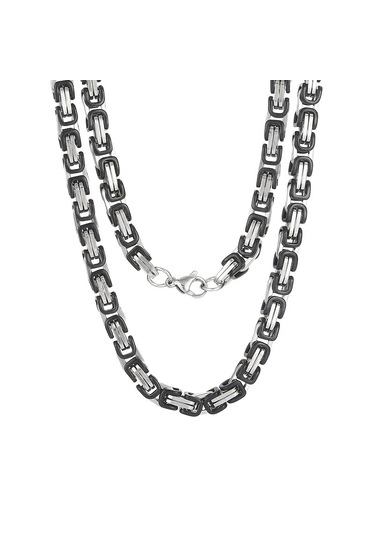 Çelik Kolye Kral Zincir Model 0.5 Mm Kalınlık 55 Cm Uzunluk Bizans Bağlantı Gümüş Silver Siyah Black Gümüş - Siyah
