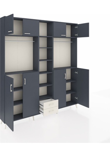 Arges Dolap 14 Raflı 2 Çekmeceli 2 Askılı 220x30x243 Antrasit-antrasit/aytaşı Antrasıt/aytası