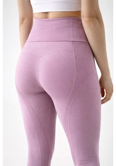 Ayle Moda Yüksek Bel Seamless Spor Tayt Nefes Alan Örme Kumaş Koyu Pembe