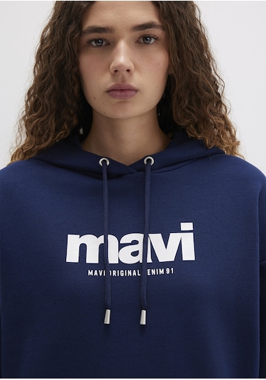 Mavi - Mavi Logo Baskılı Kapüşonlu Lacivert Sweatshirt 168334-704 Lacivert
