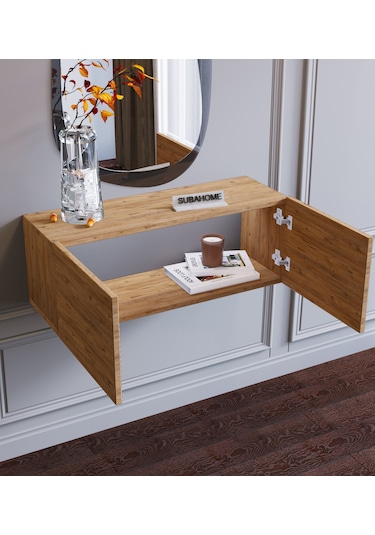 Duvara Monte Ahşap Görünümlü %100 Mdf Modern 2 Kapaklı Dresuar Ahşap