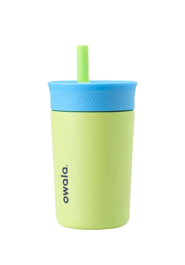 Owala 12 Oz 355 Ml Kids Pipetli Çift Katmanlı Paslanmaz Çelik Termos Sızdırmaz Kapak Açık Yeşil