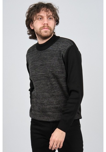 Haki Triko Erkek Yarım Balıkçı Yaka Desenli Kazak 60872013 Siyah Siyah