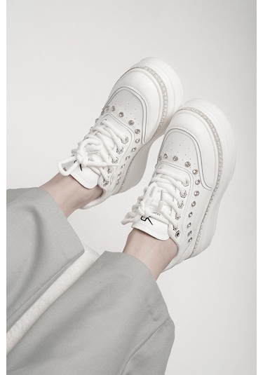 Ollie Orijinal Kriste Bell İthal Özel Seri Taş Detaylı Kadın Spor Ayakkabı Beyaz Beyaz