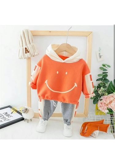 Quzucuk Kids Çocuk Smiley Turuncu Eşofman Seti Turuncu