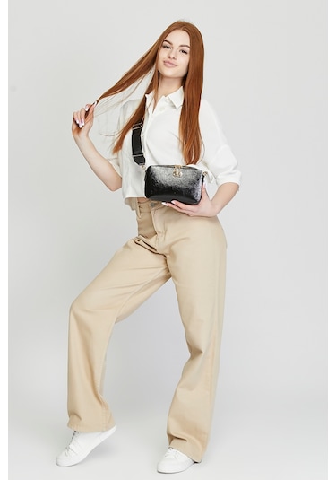 Morpelikan Siyah Çarpraz Kolon Askılı Kadın Omuz Çantası Siyah