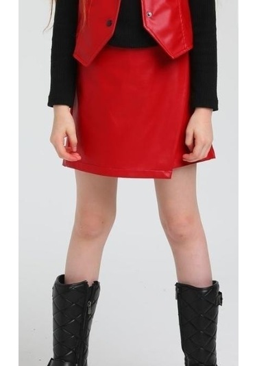 Kız Çocuk Beli Lastikli Şort Etek-13431-kırmızı Kırmızı