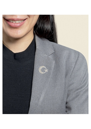 Taş İşlemeli Ay-yıldız Rozeti Gümüş
