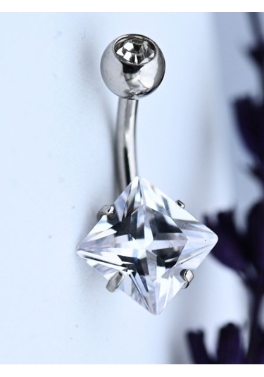 Çift Zirkon Taş Kare Detay Göbek Piercing 316l Cerrahi Çelik-gbkpr74 Çok Renkli