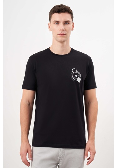 Erkek Siyah Trend Süprem Baskılı Bisiklet Yaka Dynamic Fit T-shirt 24ys018031001 Siyah