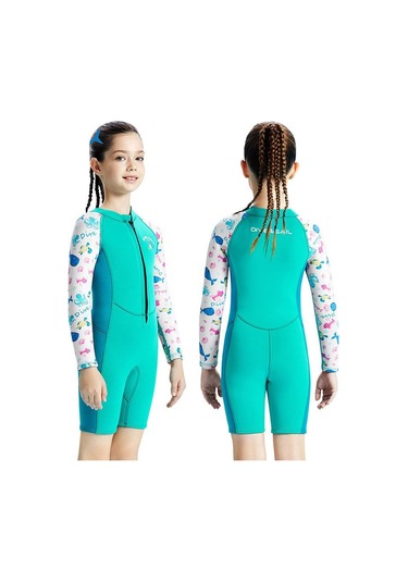 Dalış Ve Yelken 2.5 Mm Tek Parça Uzun Kollu Çocuk Sıcak Mayo Kalınlaşmış Anti-soğuk Sörf Ve Şnorkel Şort Pembe