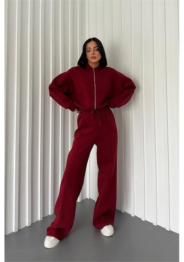 Dip Moda Kadın Pamuklu Kışlık Sweat Pantlon Eşofman Takımı Dpgts018 Bordo