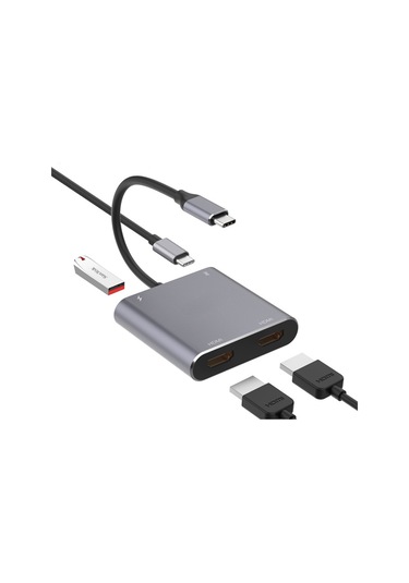 4'ü 1 Arada Type-c - Çift Hdmı + Usb + Type-c Hub Adaptörü