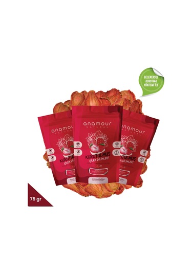 Anamour Natural Çilek Kurusu Cips Çilek Şekersiz 3 x 75 G