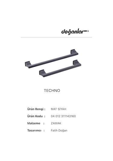Doğanlar Techno 160 mm Mobilya Kulp Mat Siyah