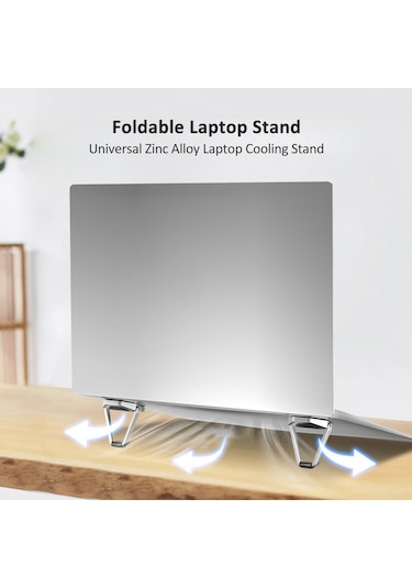 Jeemson Gümüş Gri Çinko Alyuminyum Dizüstü Bilgisayar Tutucu - Katlanabilir Masaüstü Yükseklik Artırıcı Ayaklı Stant
