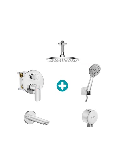 Eca Lia Yuvarlak Ankastre Gömme Banyo Bataryası Duş Seti Tüm Parçalar Dahil Tavandan Krom