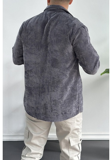 Erkek Kadife Kumaş Gömlek Antrasit Edw214 Antrasit