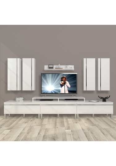 Decoraktiv Ekoflex 8d Mdf Krom Ayaklı Tv Ünitesi Tv Sehpası Beyaz