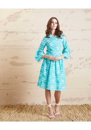 Kadın Günlük %100 Pamuk Desenli Rahat Yazlık Etek Turkuaz