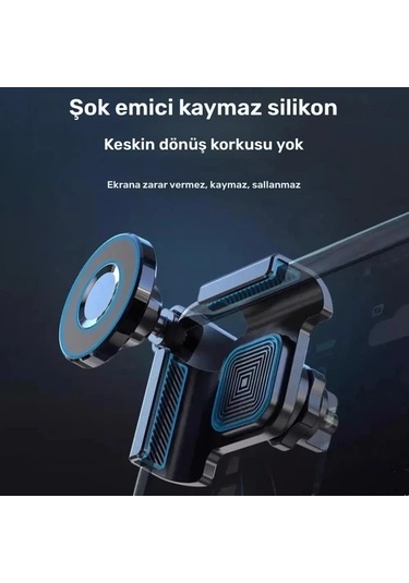 Honeybeeshop Tesla Araçlar İçin Siyah Silikon Koruma Titreşimi Önleyen Abs Malzemeli 360 Derece Dönebilen Manyetik Araç Telefon Tutucu