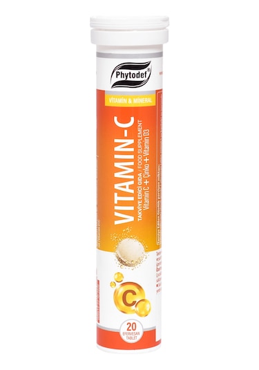 Phytodef Vitamin C Çinko Vitamin D3 Portakal Aromalı Efervesan Tablet 20 Adet